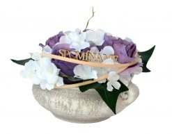 Aranžmán Miska ruže a hortenzia fialovo-biely