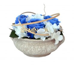 Aranžmán Miska ruže a hortenzia modro-biely