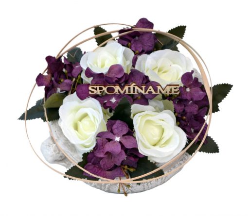 Aranžmán Miska ruže a hortenzia bielo-fialový
