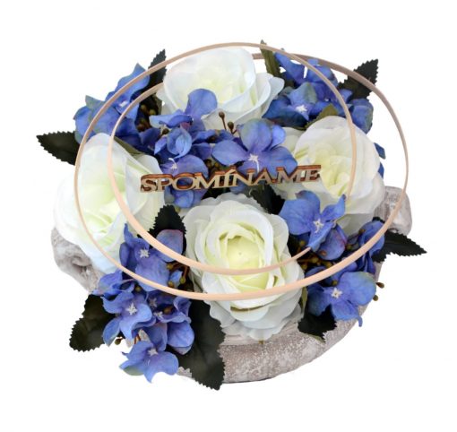 Aranžmán Miska ruže a hortenzia bielo-modrý